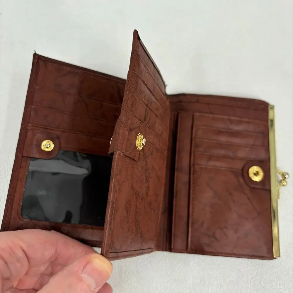 Buxton Leather Wallet Brown Top Grain Cowhide ID Credit‎ Card Kiss Lock Coin